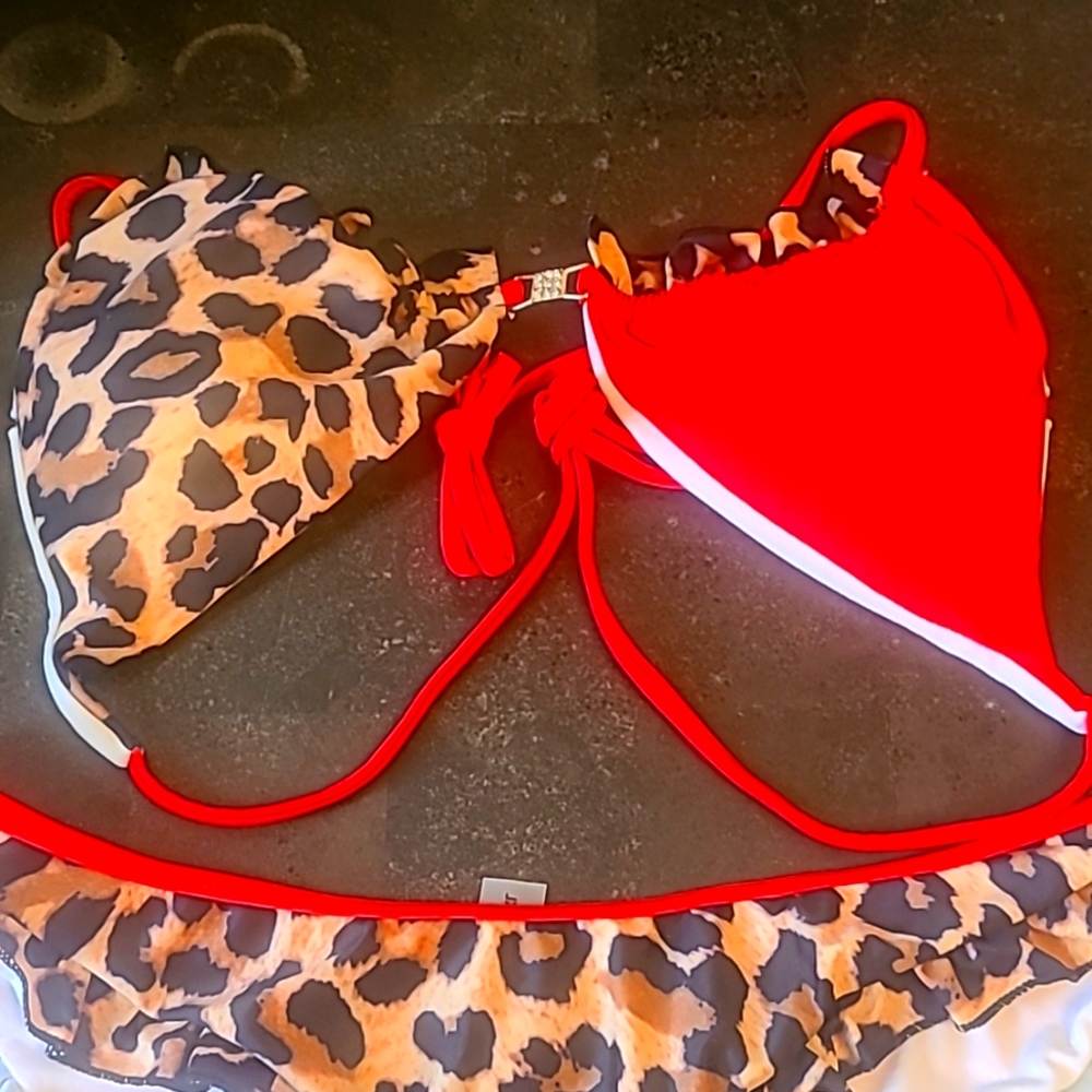 Shein red and leapord print bikini